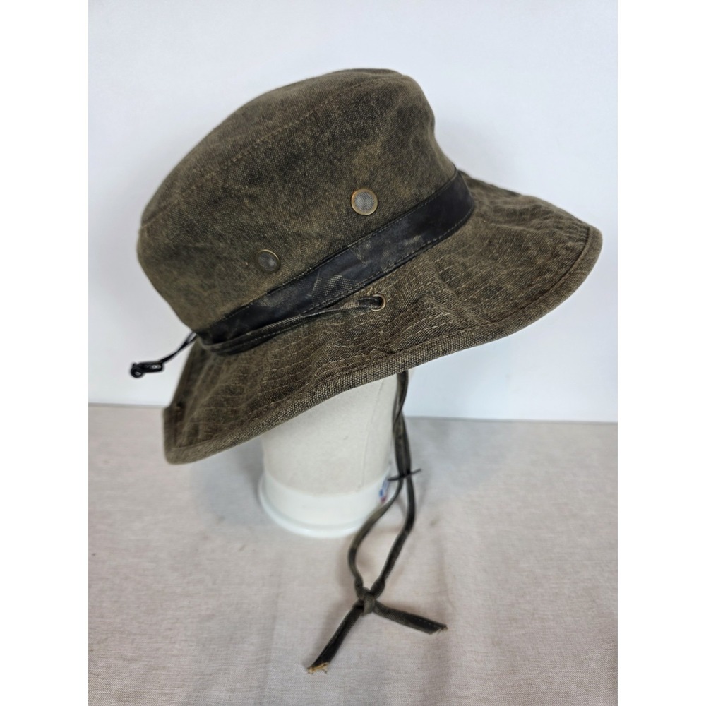 Stetson Bend Hat Cotton With Neckstrap Distressed Brown Canvas Size Large
